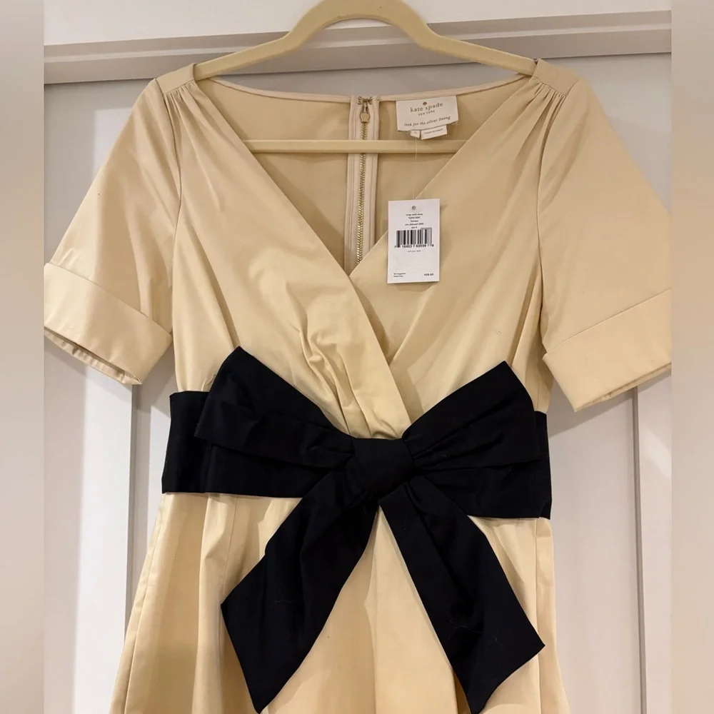 New Kate Spade A-Line Dress with Black Bow Waist